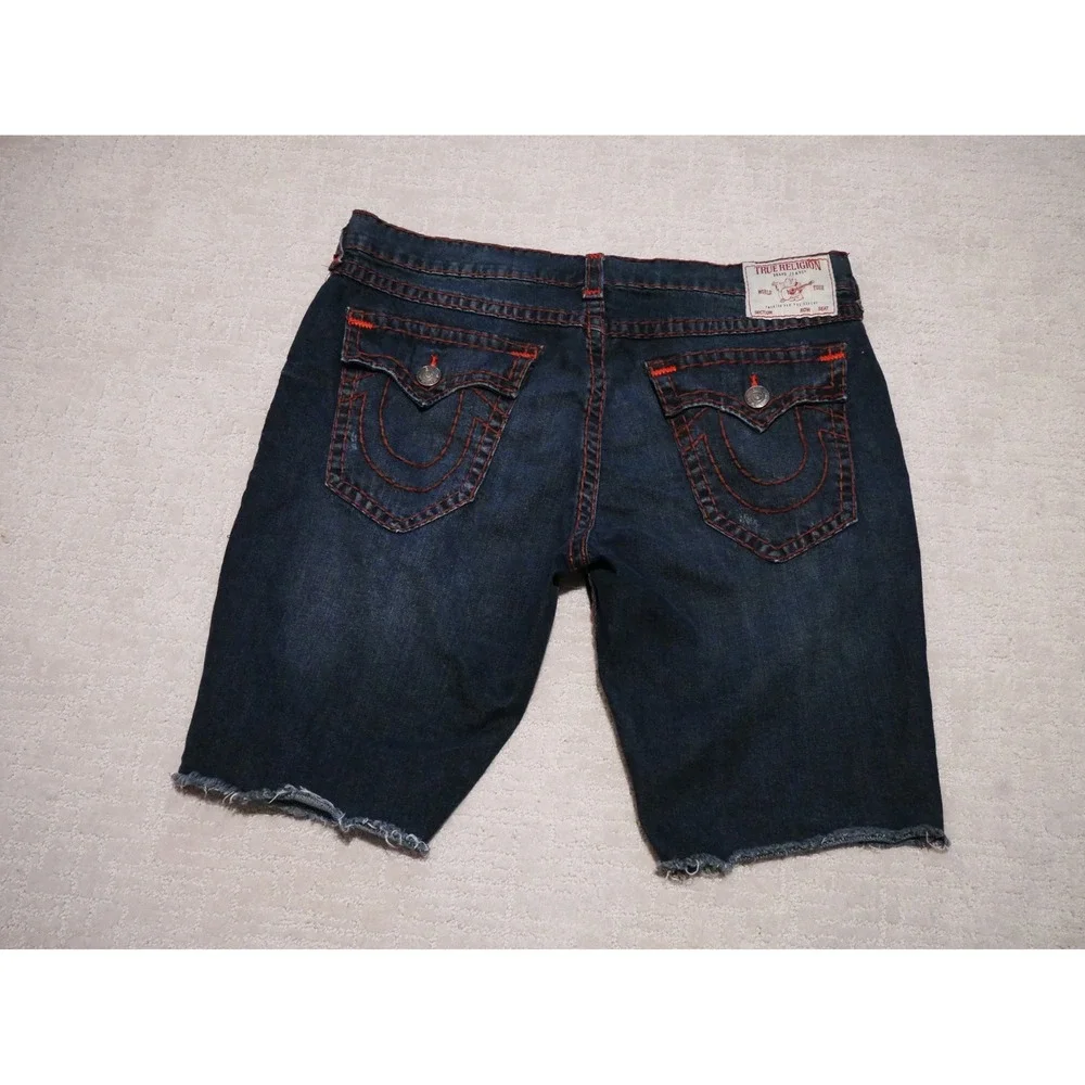 True Religion Ricky Super‎ T Straight Leg Jeans Dark Wash Orange Stitching Mens